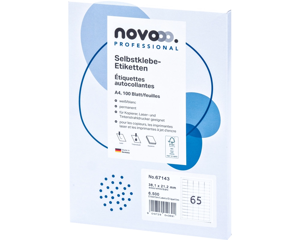 NOVOOO Etiketten 38.1x12.1mm 67143 weiss 6500 Stück