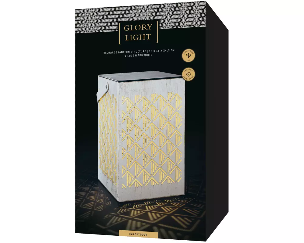 STT Laterne Muster Recharge USB, 24.5 cm, Weiss/Gold