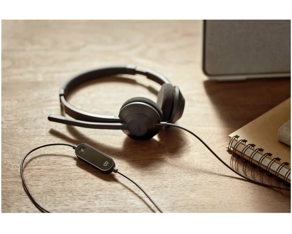 Cisco Headset 322 Wired Dual On-Ear, Carbon Black, USB-C