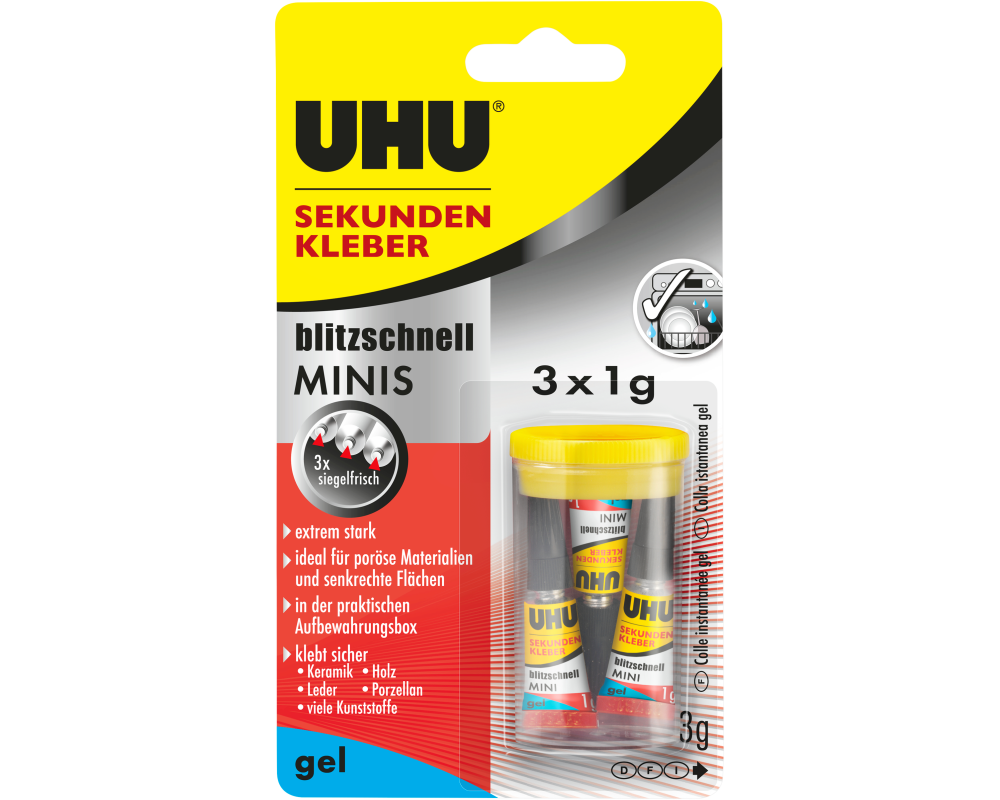 UHU Sekundenkleber 33155 gel, MINIS 3 x 1g
