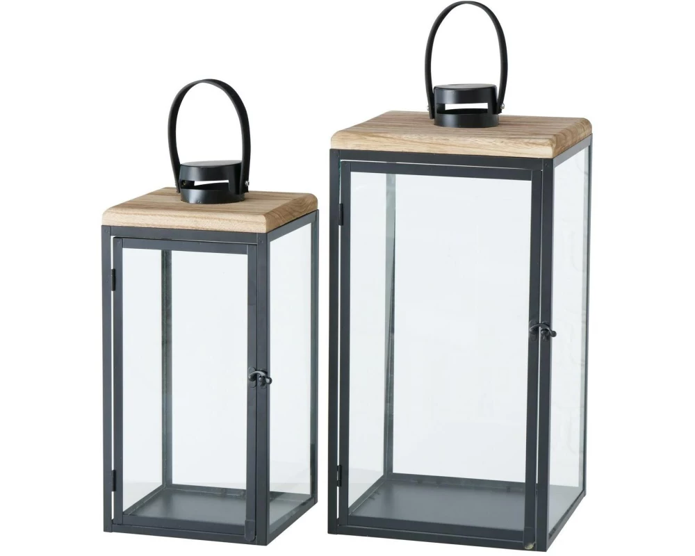 Boltze Laterne Sirio 2-teilig, Transparent/Schwarz/Braun