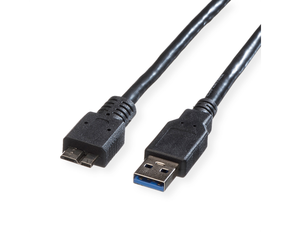 ROLINE USB-A-Micro B, Datenkabel 11.02.8873 Black, ST/ST, 3.2 Gen1 0.8m