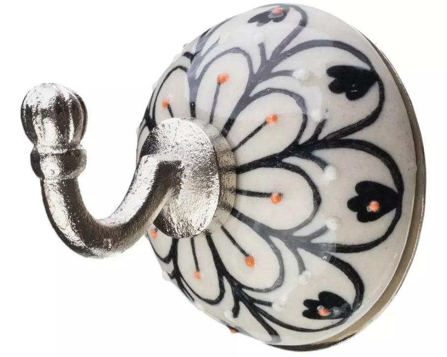 Tranquillo Wandhaken aus Keramik Weiss, gemustert