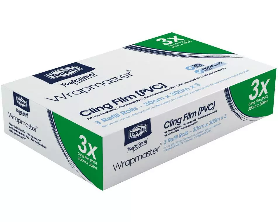 Toppits Frischhaltefolie Wrapmaster PVC 30 3 Stück, Transparent