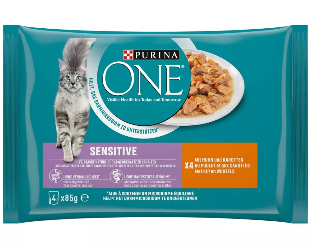 Purina ONE Nassfutter SENSITIVE in Sauce Huhn/Karotten, 4 x 85g
