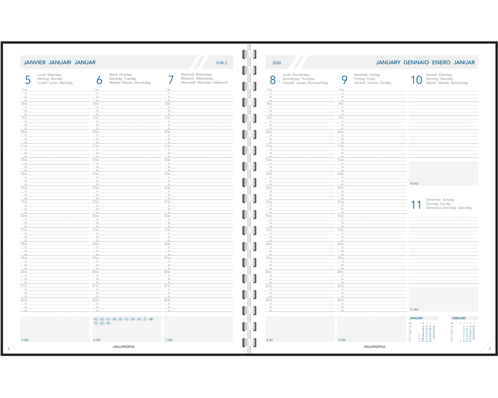 AURORA Agenda Plan a Week PAW 2026 2700P 1W/2S ML 21.5x27cm
