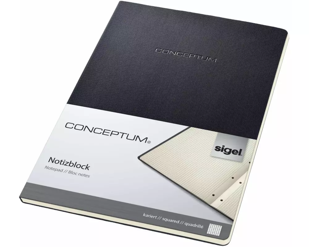 Sigel Notizblock A4 120 Blatt, Kariert, Schwarz