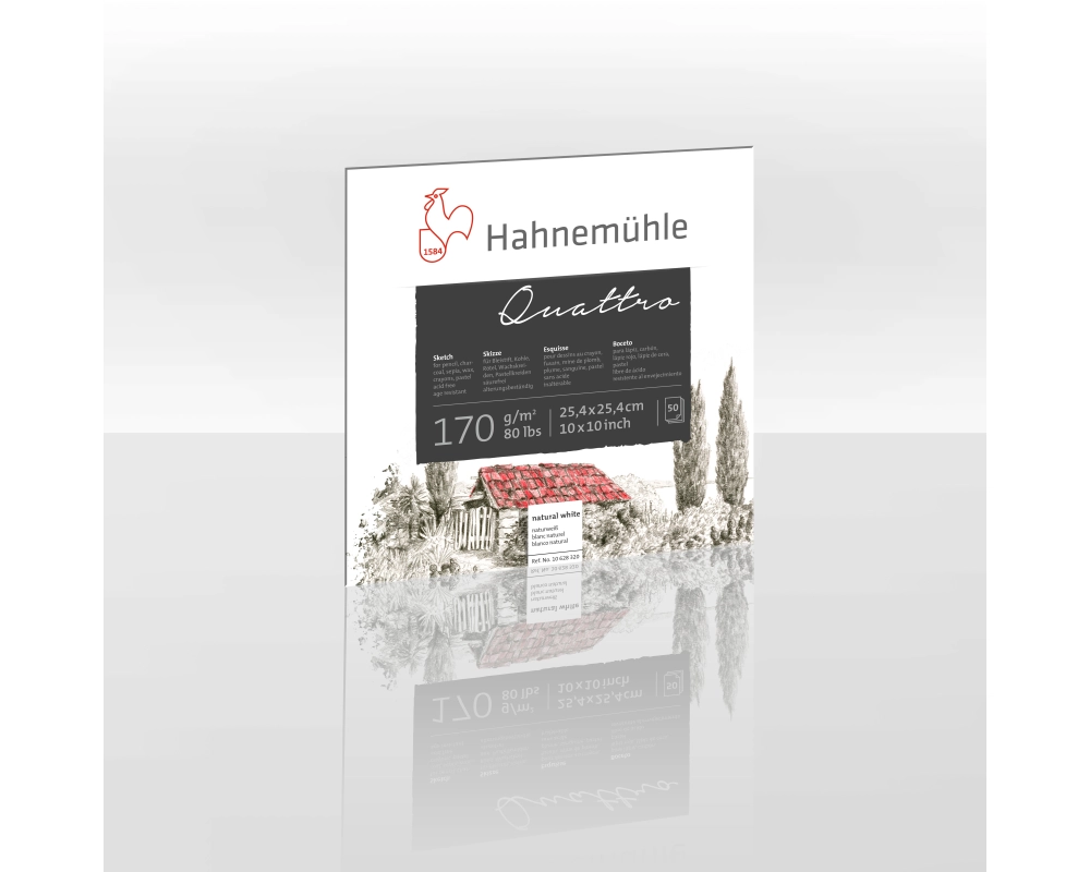 HAHNEMÜHLE Skizzenbl. Quattro 25.4x25.4cm 10628320 weiss, 170g 50 Blatt