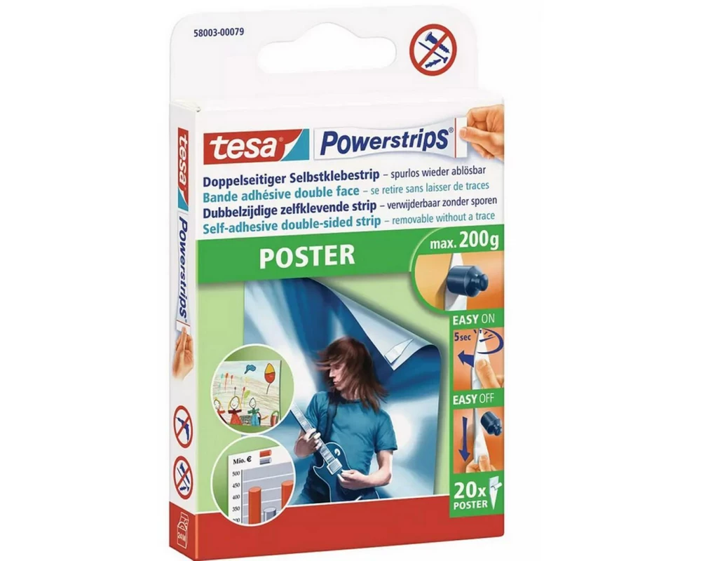 tesa Klebestreifen -Set Powerstrips Poster, 3x 20 Stück