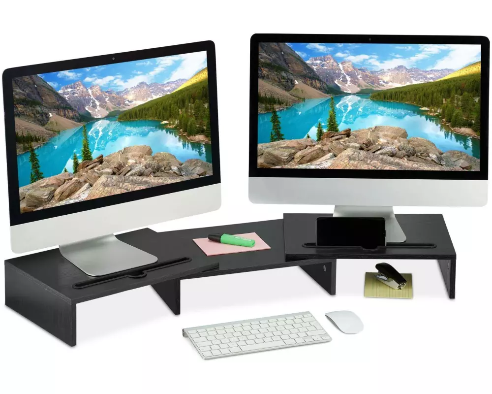 relaxdays Monitorständer für 2 Monitore 10 x 74-105 x 27 cm
