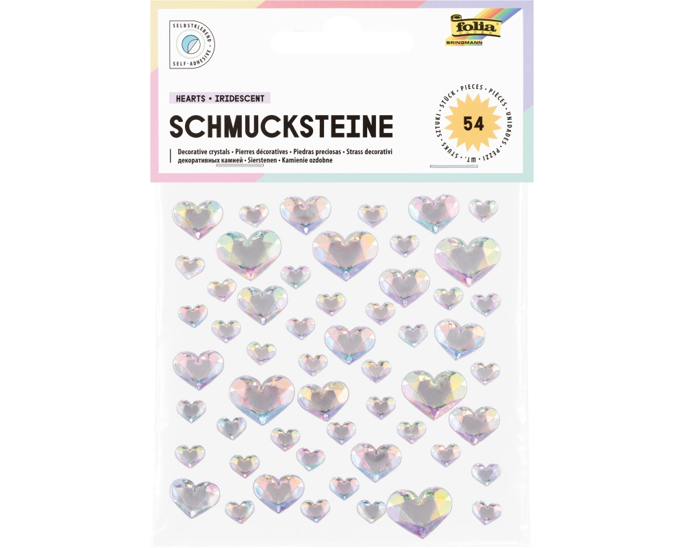 FOLIA Schmucksteine Hearts iridesc. 12313 selbstklebend 54 Stück