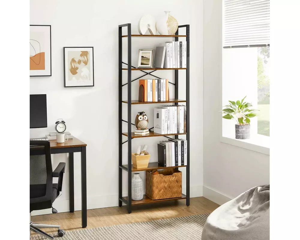 VASAGLE Regal mit 6 Ebenen 66 x 186 cm, Schwarz/Braun