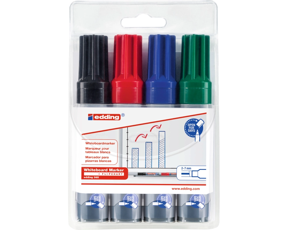 EDDING Whiteboard Marker 365 2-7mm 365-E4 schwarz,rot,blau,grün 4 Stk.