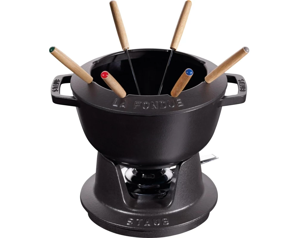 Staub Schokoladenfondue-Set mit 2 Griffen 5 Teile, Schwarz