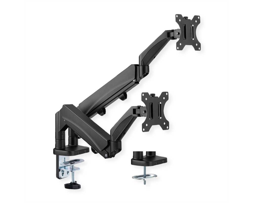 VALUE LCD-Doppelarm, Tischmontage, Platzsparend, Springfeder, 6 Gelenke, 17-32 Zoll, bis 2x 9 kg