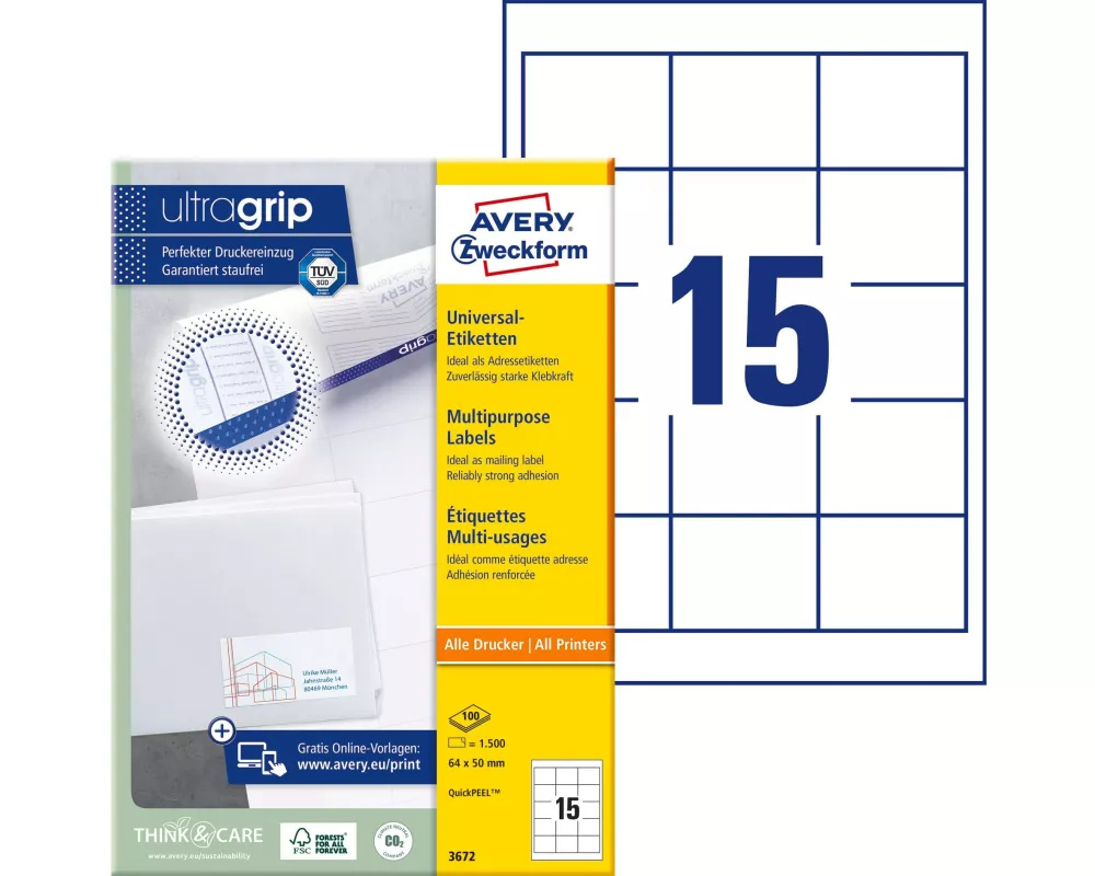 Avery Zweckform Universal-Etiketten 3672 64 x 50 mm, 100 Blatt