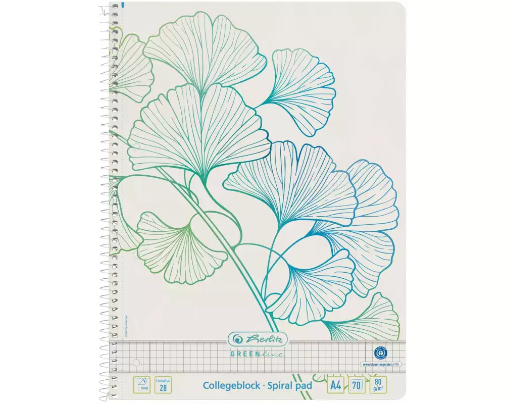 Herlitz Notizheft Greenline A4, Kariert, Ginkgo