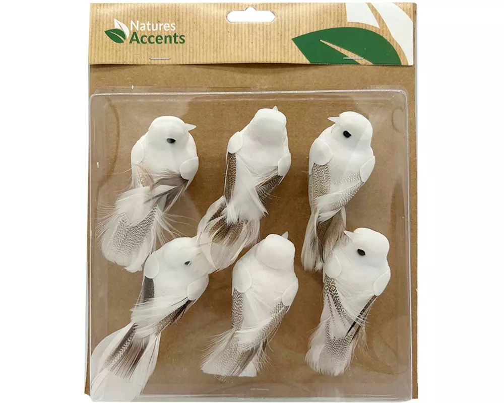 CHALET Deko Federvögel 6 Stück, Weiss