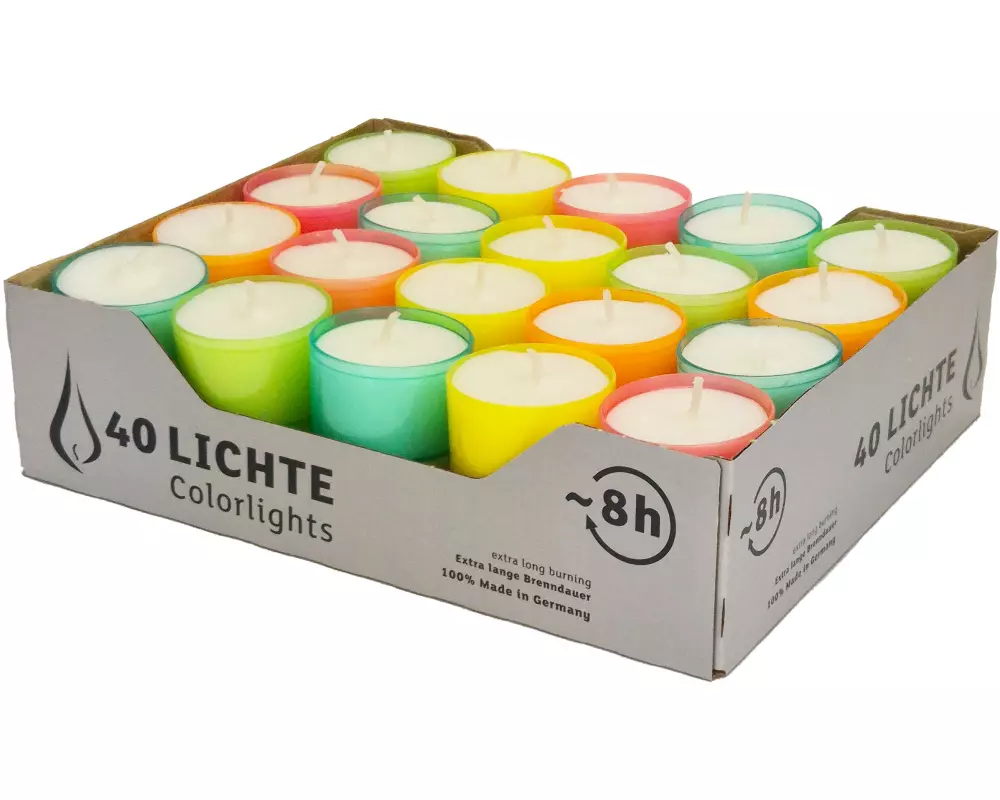 Wenzel Kerzen Teelichter Colorlights Summer-Edition 2.4 cm, 40 Stück