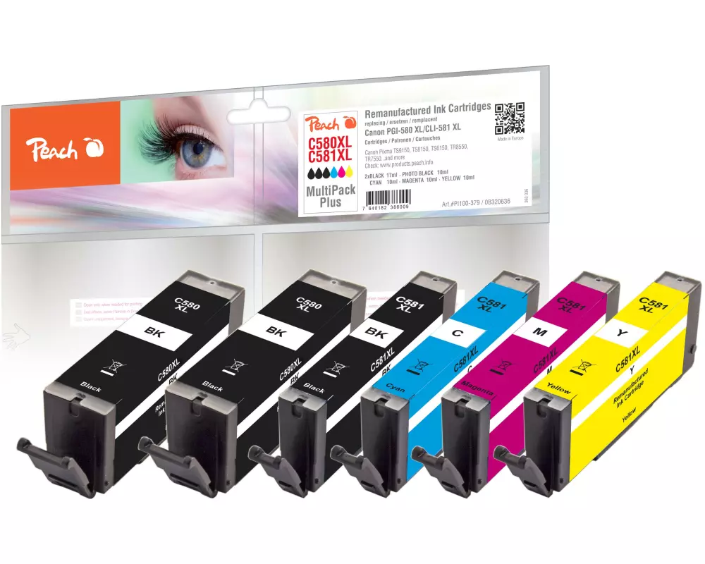Peach Tintenset Canon PGI-580XL / CLI-581XL 2x BK, 1x PBK, C, M, Y