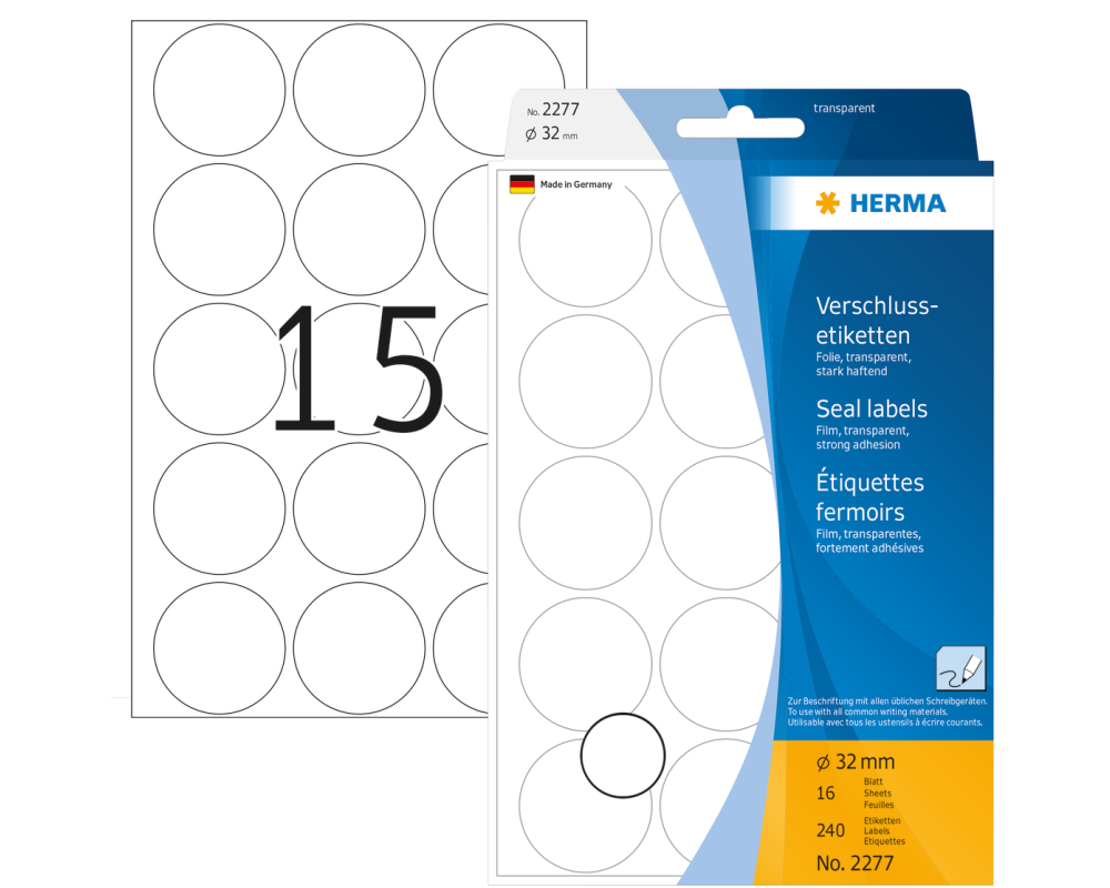 HERMA Verschlussetiketten 32mm 2277 transparent 240 St./16 Blatt