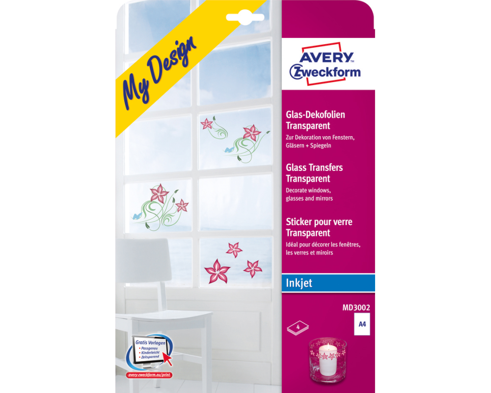 AVERY ZWECKFORM Glasfolie My Design A4 MD3002 transparent 4 Blatt