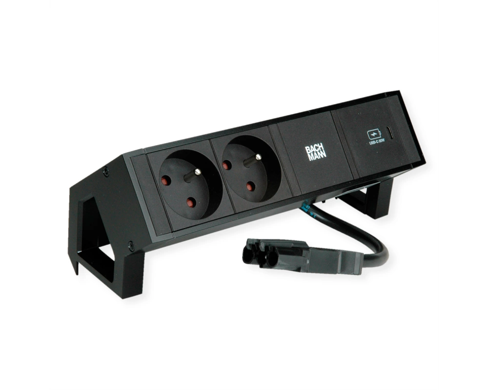 BACHMANN DESK2 2xUTE 1xUSB C 30W 0,2m GST18 RAL9005