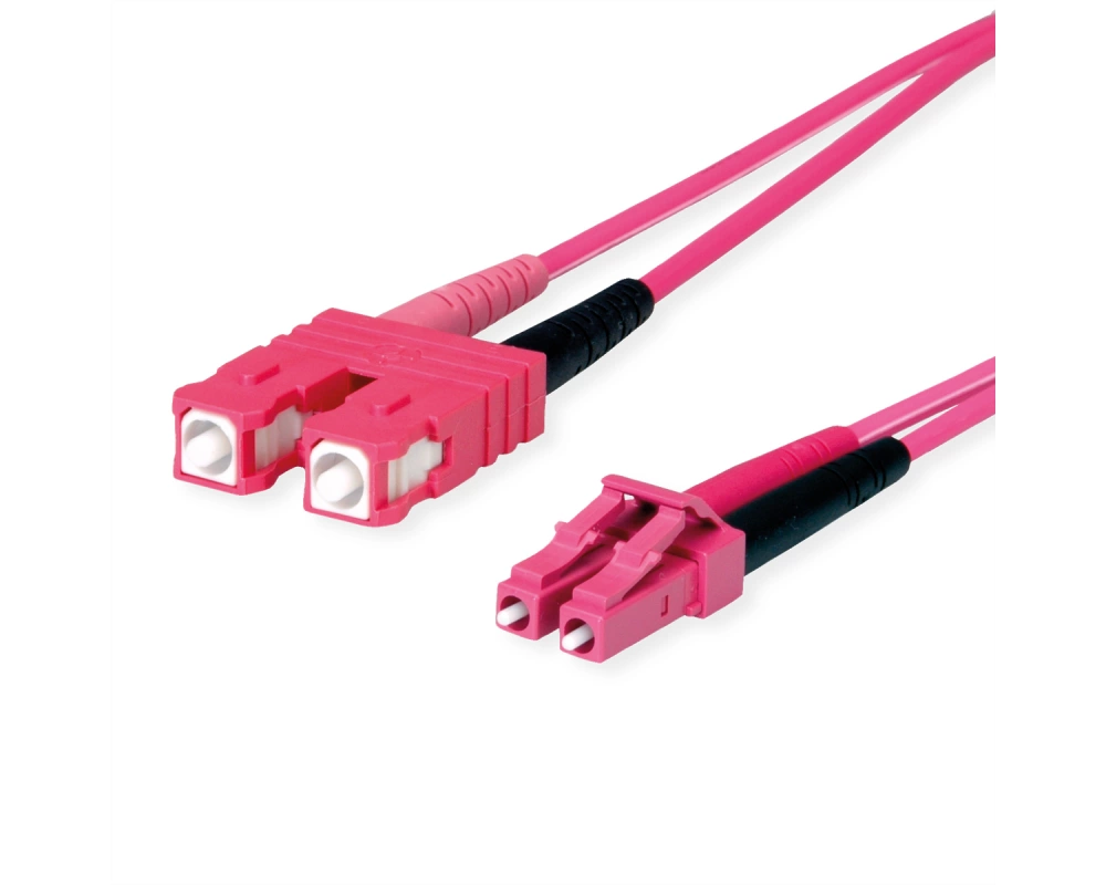 TELEGÄRTNER LWL Adapterkabel 2x G50/125 OM4, 1x SC Duplex - 1x LC Duplex, violett, 2 m