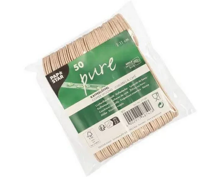 Papstar Einweg-Kaffeelöffel Holz PURE 50 Stück Beige