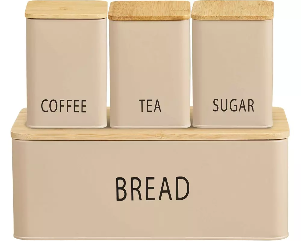 House Nordic Vorratsbehälter-Set Tula, Metall, Holz / Beige