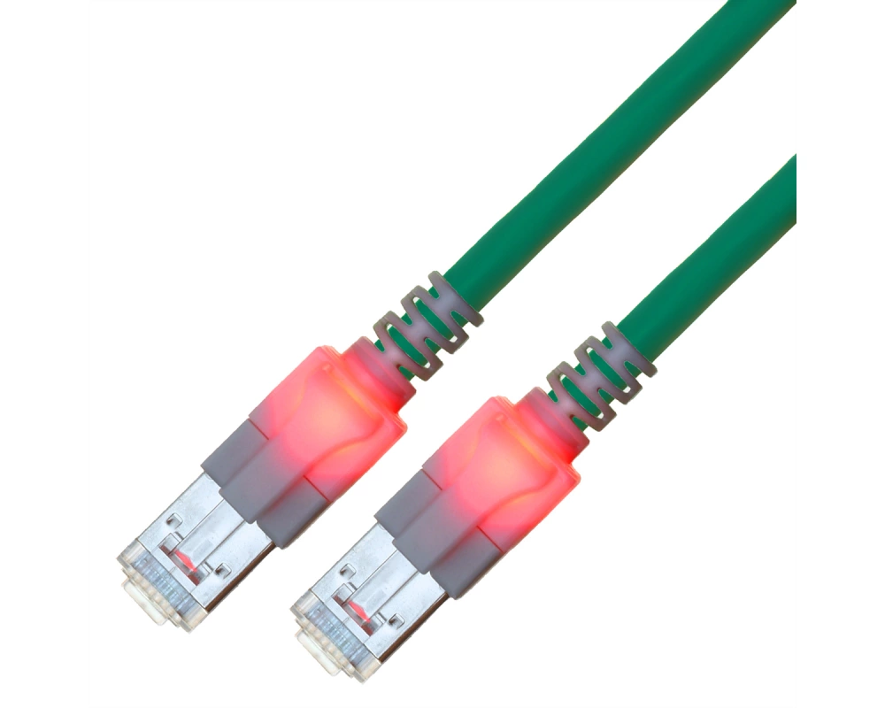 EasyLan DualBoot LED Patchkabel RJ45 S/FTP Cat.6 (Class E), mit saCon Stecker, LSOH, türkis, 0,5 m