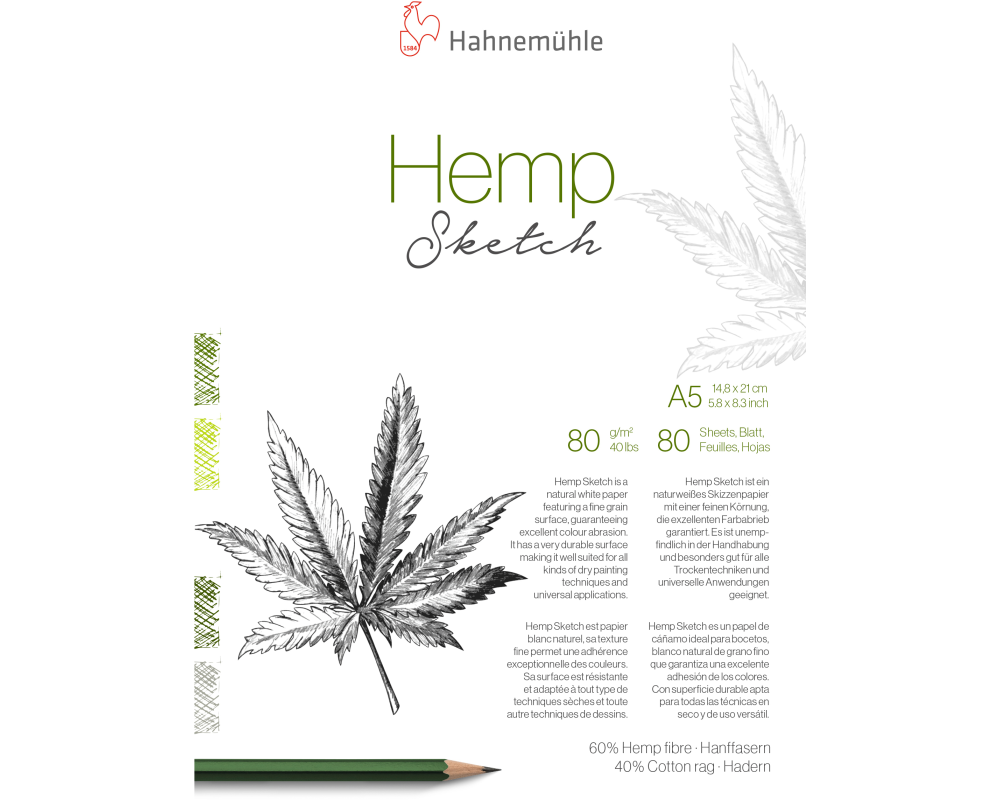 HAHNEMÜHLE Skizzenblock Hemp Sketch A5 10625450 weiss, 80g 80 Blatt