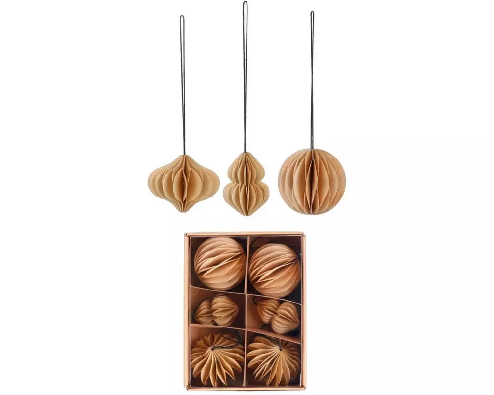 Holly & Jolly Weihnachtskugel div. Formen Hellbraun, 6 Stück