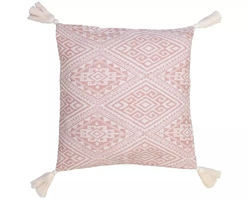 Jean & Len Kissenbezug mit Quasten 45 cm x 45 cm, Beige/Rosa