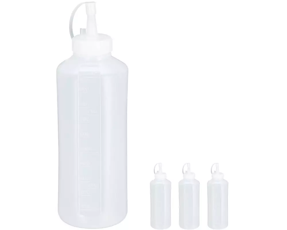 relaxdays Saucenflaschen 4er Set Kunststoff Transparent 1000 ml