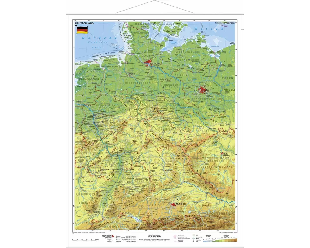 Deutschland physisch im Miniformat 1 : 1 700 000. Wandkarte