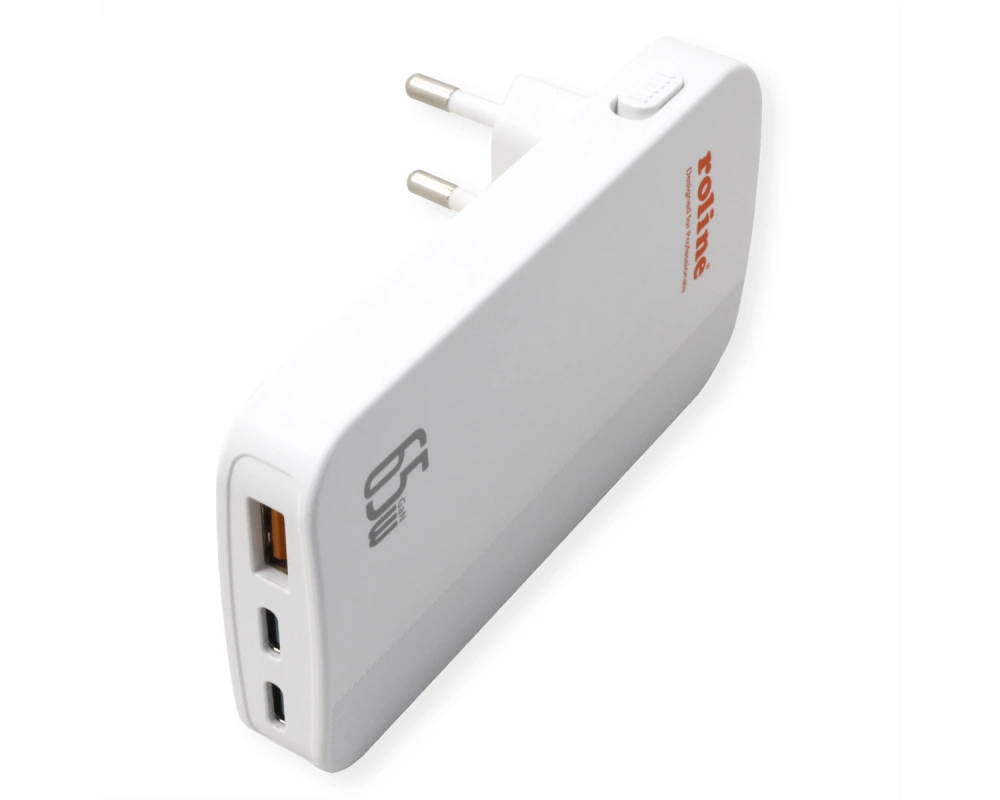 ROLINE USB Charger, schlank, mit klappbarem Euro-Stecker, 65W
