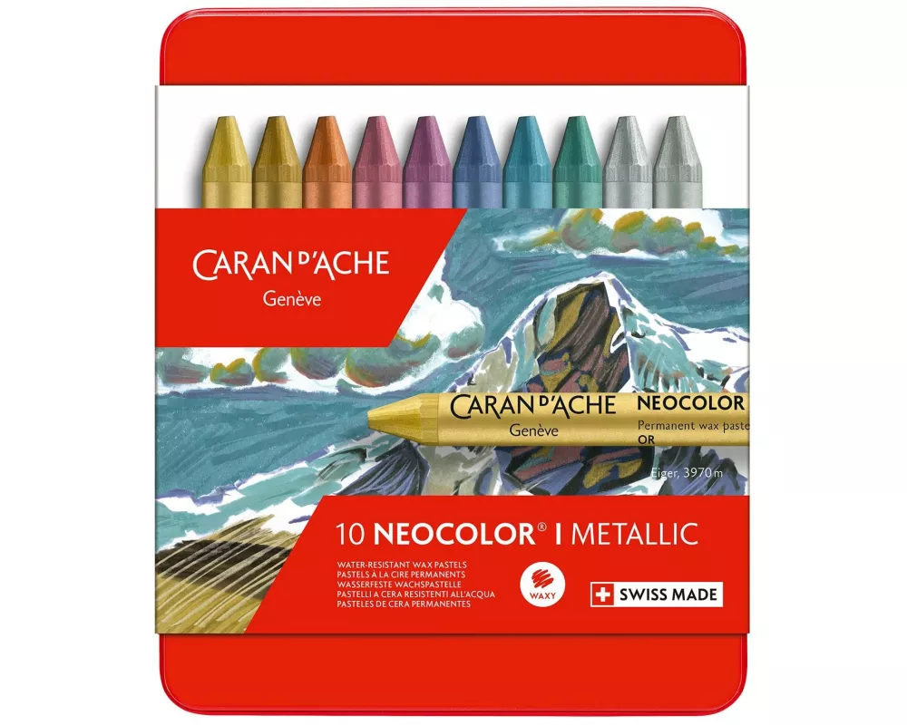 Caran d'Ache Wachsmalstifte Neocolor 1 wasserfest, 10 Stück, Metallic