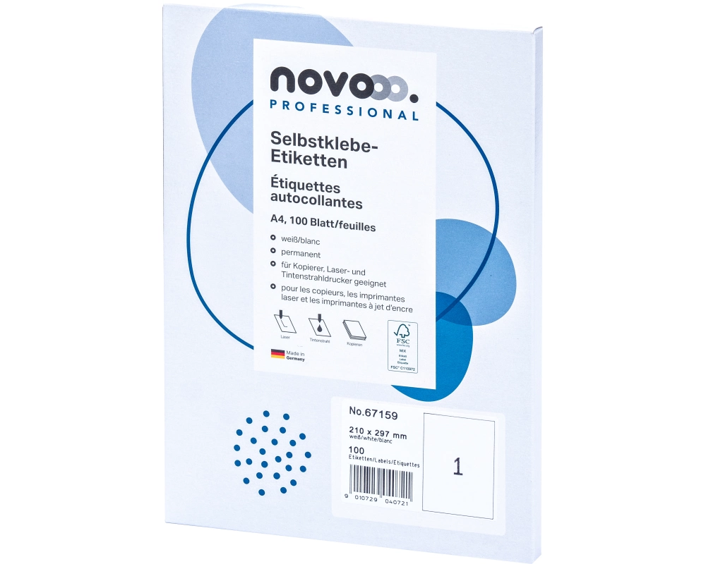 novooo. Etiketten 210 x 297 mm, weiss, 100 Stück