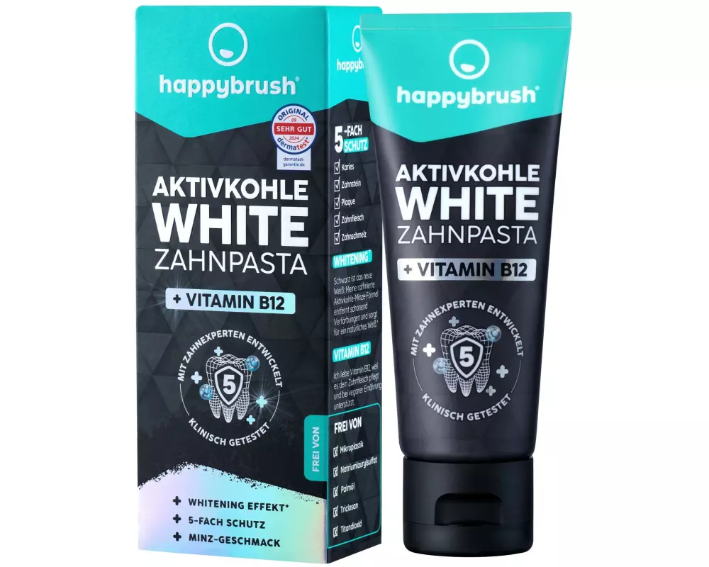happybrush Zahnpasta Aktivkohle White 75 ml