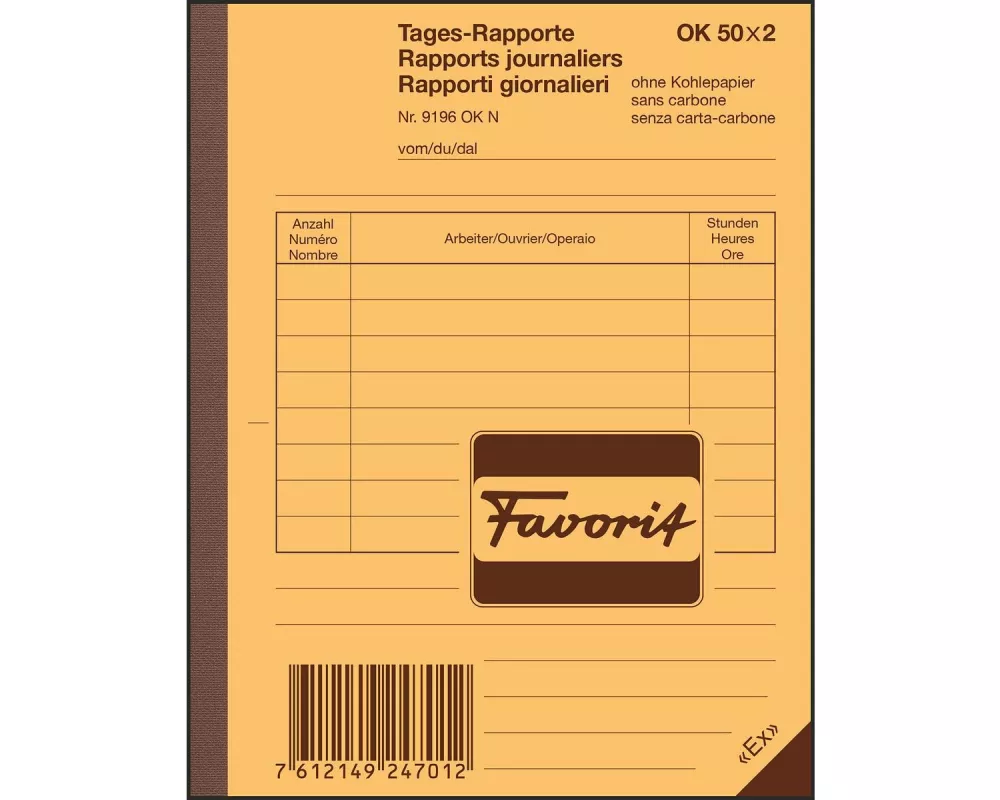 Favorit Durchschreibeblock 113 x 144 mm Tages-Rapporte
