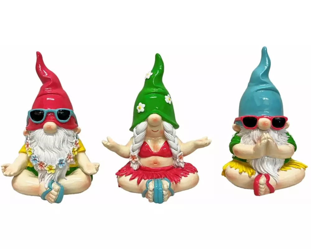 Dameco Gartenzwerg sitzend in Yoga Pose 3-er Set, 12 x 14 x 17 cm