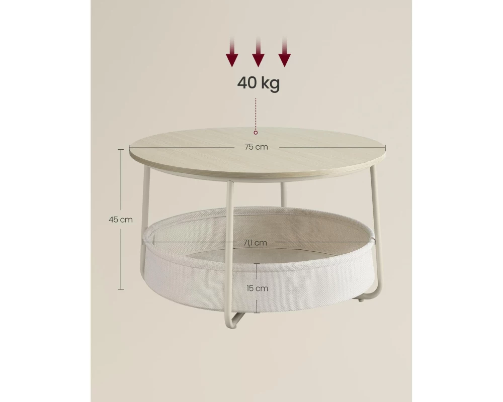 VASAGLE Beistelltisch 75 x 45 cm, Weiss/Beige