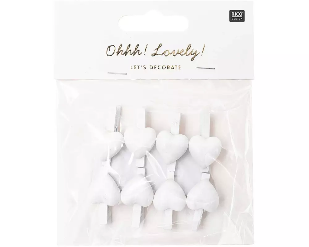 Rico Design Dekoklammer Herz 8 Stück, Weiss