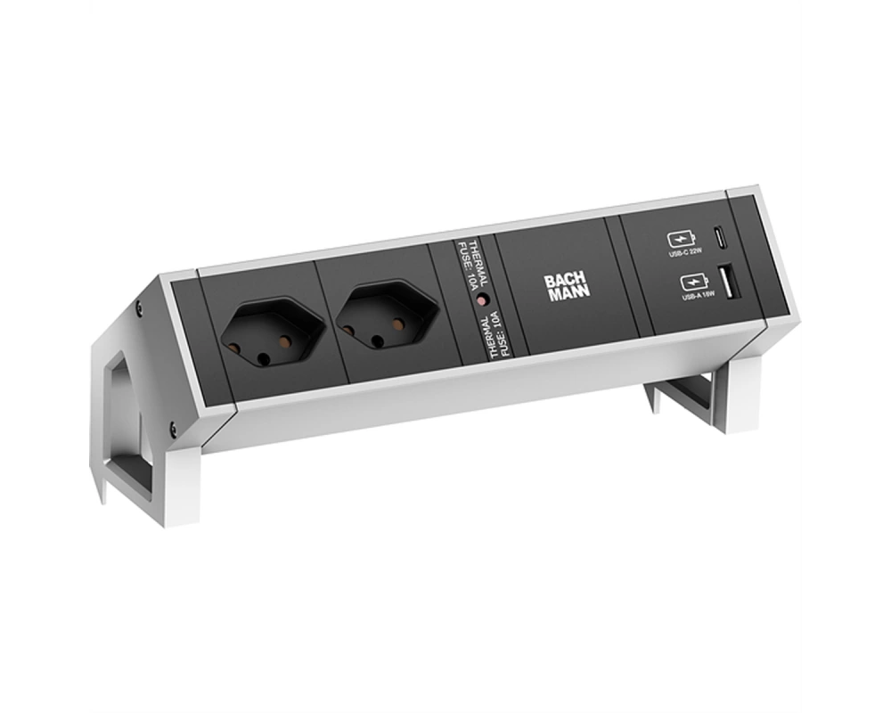 BACHMANN DESK2 2xCH 1xUSB A/C 22W, 0,2m GST18 INOX Schweiz