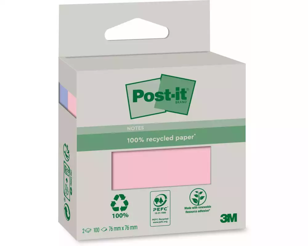 Post-it Notizzettel Recycling Notes 7.6 x 7.6 cm, Pink