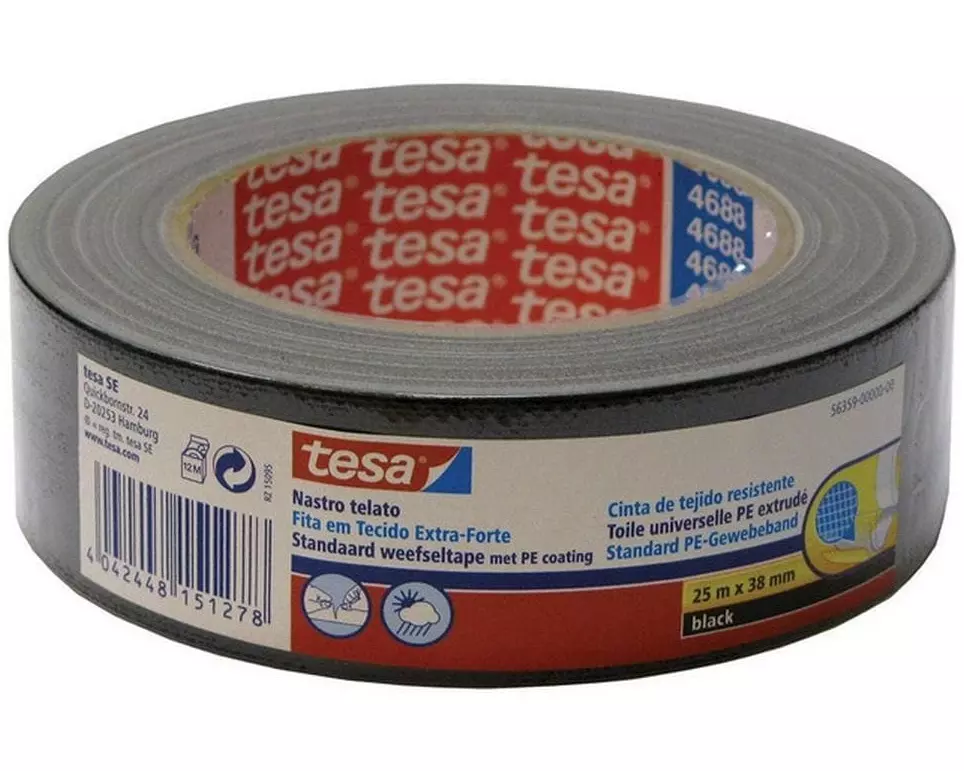 tesa Klebeband 25 m x 38 mm, Schwarz 38 mm x 25 m, Schwarz