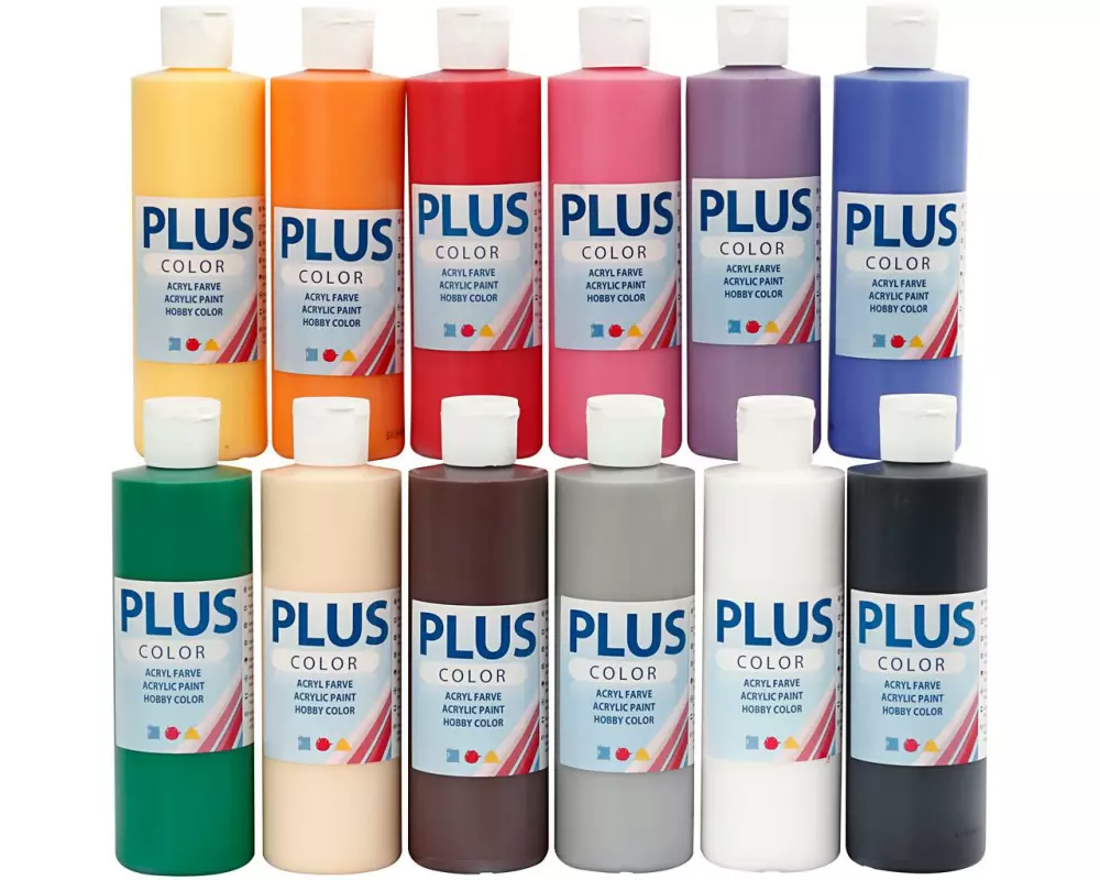 Creativ Company Plus Color Bastelfarbe Standard-Farben 12 x 250 ml