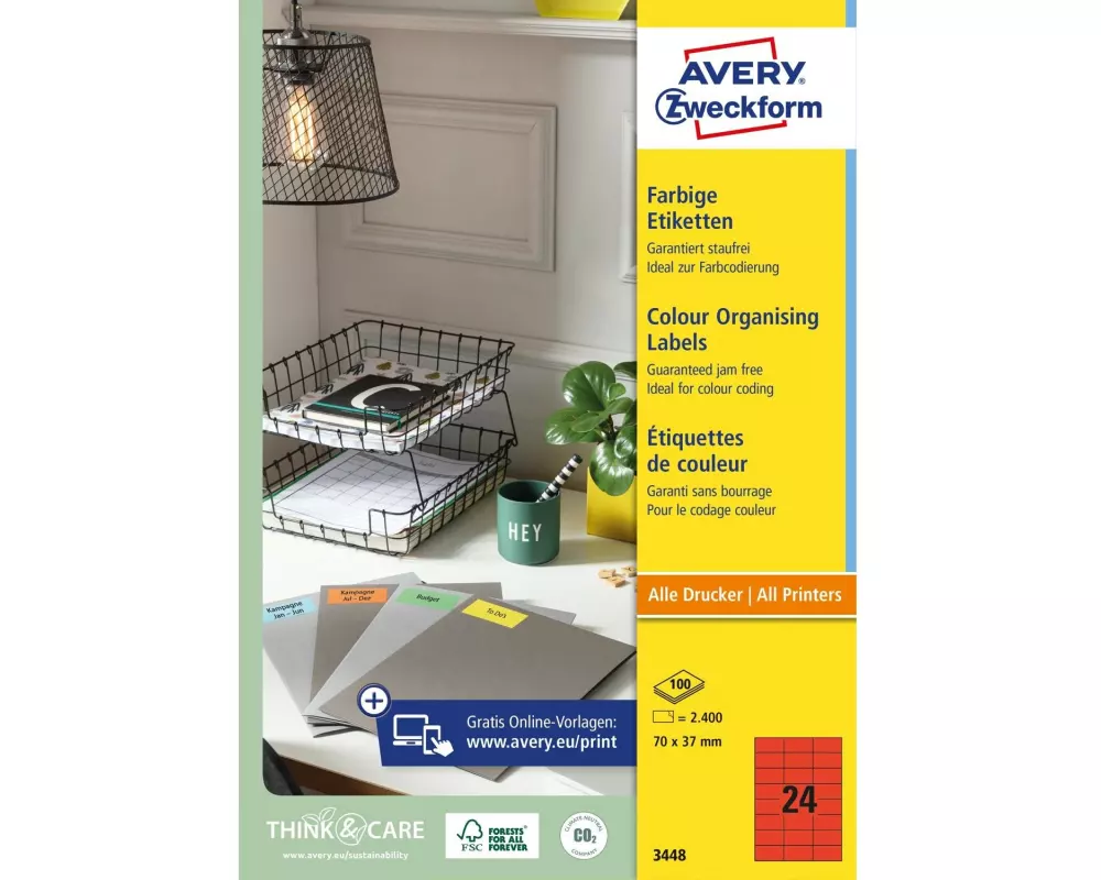 Avery Zweckform Universal-Etiketten Rot, 100 Blatt