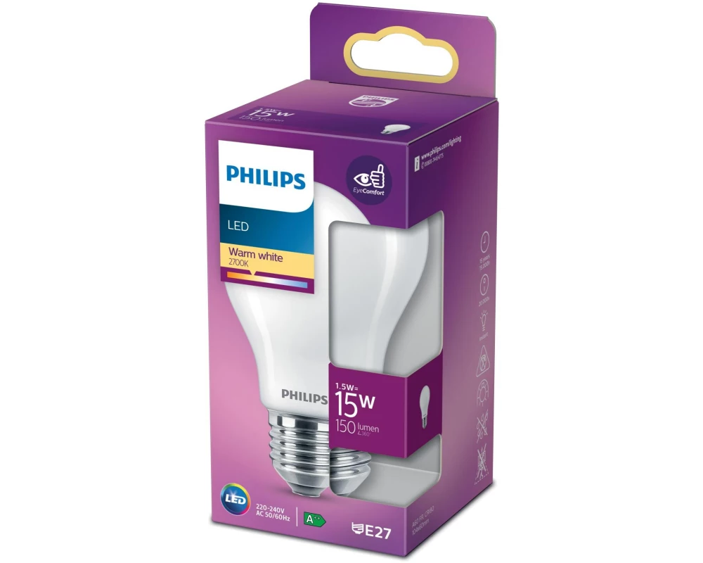 Philips Lampe LEDcla 15W E27 A60 WW FR ND Warmweiss (WW)